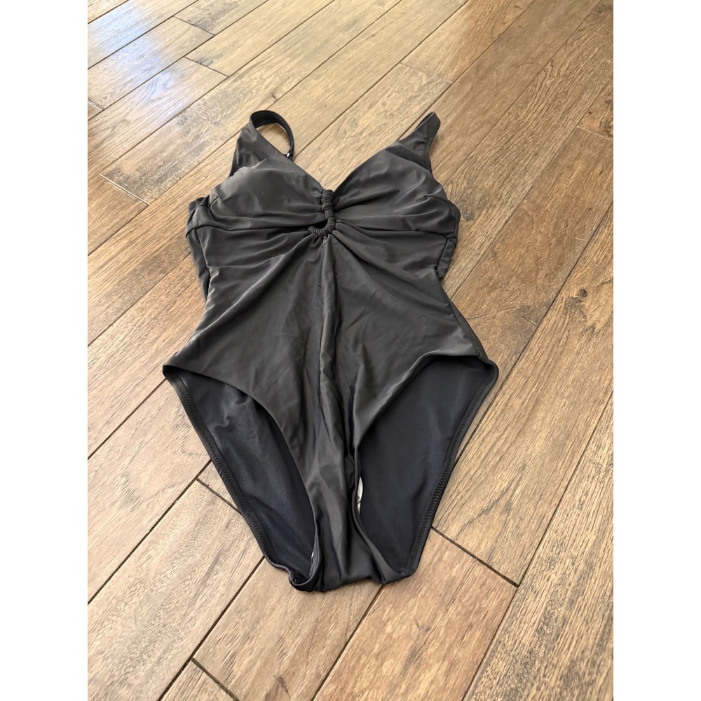 Adore Me One Piece Swimsuit Womens Medium Jet Black Ruched‎ O-Ring